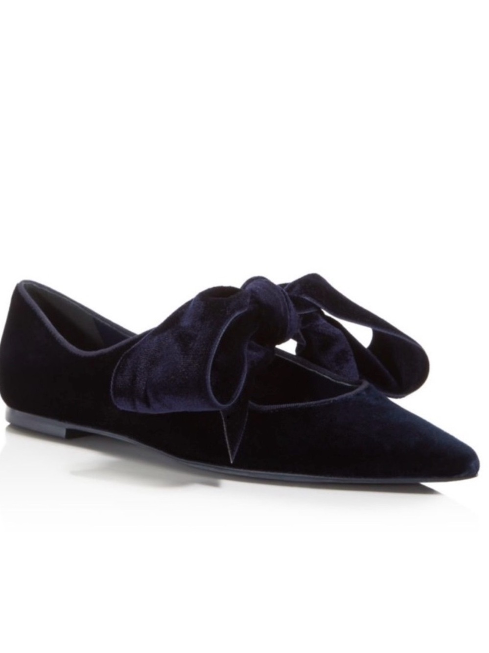 Tory Burch Clara Navy Velvet Pointed Flats with Bow